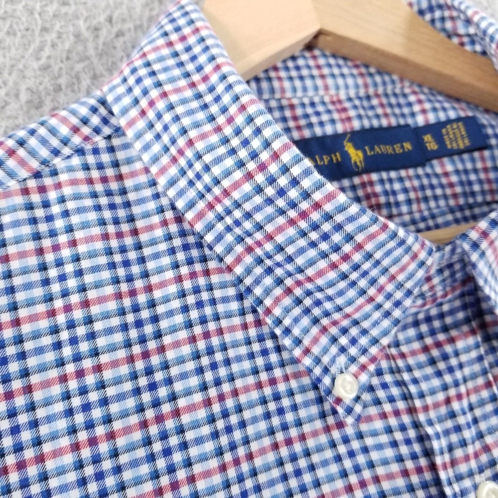 Ralph Lauren Shirt Mens XL Blue Plaid Button Down Pony Logo Long Sleeve Cotton